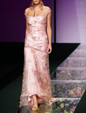 Niulatu Pink Satin Lace Appliques Long Prom Dress Evening Dress HZ1007