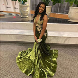 Niulatu Prom Dress For Black Girl Velvet Appliques Deep V Neck Sexy Mermaid Graduation Party Evening Dress HZ1007