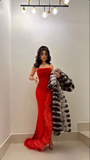 Niulatu Mermaid Straps Red Prom Dress With Feathers,Long Evening Dress HZ1007