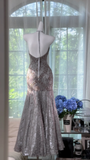 Niulatu Grey Mermaid Spaghetti Strap Beaded Lace Prom Dress 22th Birthday Dress HZ0113