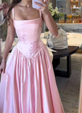 Niulatu Elegant A-Line Spaghetti Strap Satin Long Evening Dress Prom Dress HZ1007