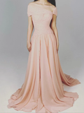 Niulatu Elegant A Line Off the Shoulder Beaded Chiffon Long Evening Dress Prom Dress HZ0113