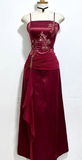 Niulatu Burgundy Satin Chiffon Beaded Prom Dress Evening Dress HZ1007