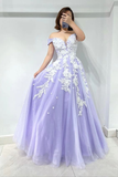 Niulatu Lilac Sweetheart Off-The-Shoulder Tulle Evening Dress With Appliques HZ1007