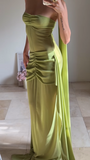 Niulatu Green Strapless Ruched Long Prom Dress Formal Evening Dress HZ1007
