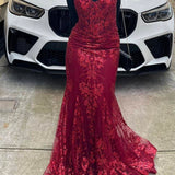 Niulatu Red Mermaid Lace Appliques Prom Dress,Evening Dress Winter Dance Dress HZ1007