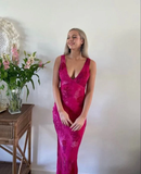 Niulatu Deep V Neck Print Floral Evening Dress Prom Gown HZ1007