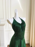Niulatu Green A Line Halter Satin Prom Dress Vacation Dress Wedding Guest Dress HZ0113