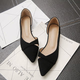 Niulatu Women Flat Shoes Pink Black Solid Color Suede Pointed Toe Office Ladies Flat Heels Zapatos Para Mujer DJSE