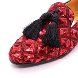 Niulatu Mens Tassel Loafers Sequin Casual Shoes British Style Gentleman Wedding Dress Shoes Red Breathable Men Party Dinner Formal Shoes DJSE