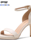 Niulatu Women Wedding Shoes 8cm High Heels Simplicity Basic Sandals Apricot Black Heels leather Pumps Lady AD1188 DJSE