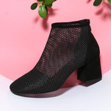 Niulatu Sandals for Women Summer New Chunky Heel Breathable Shoes Korean Style All-Matching Hollow Roman Mesh Boots Women DJSE