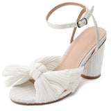 Niulatu Bridal Bowknot Pleated High Heeled Women's Sandals 2025 Design Ankle Strappy Round High Heels Elegant Ladies Shoes DJSE