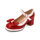 Niulatu Bow Moccasins Shoes Womens Lolita Mixed Colors Mary Janes Square Heels Ballet Pumps Bordered Shoe zapatillas mujer DJSE