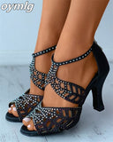 Niulatu new women's shoes large size stiletto rhinestone hollow fish mouth sexy rear zipper ladies sandals designer sandals DJSE