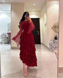 Niulatu Women's Sequin Prom Dress Chiffon Tiered Burgundy Evening Dress HZ1007