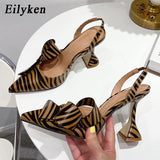 Niulatu Fashion Zebra Butterfly-knot Women Pumps Slingback Summer Pointed Toe Heeled Party Wedding Bride Shoes DJSE