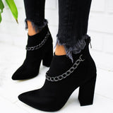 Niulatu Chain Women's Boots PU Leather Back Zipper Woman Boots Pointed High Heels Shoes For Women 2025 Ankle Boots Female Shoes DJSE