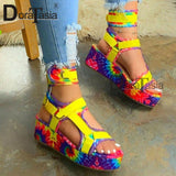 Niulatu Women's Multicolor Ankle Strap Sandals Fashion Ladies Open Toe Velcro Platform Summer Gladiator Sandals Shoes Woman DJSE