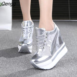 Niulatu Women Summer Mesh Platform Sneakers Spring White Silver 10CM High Heel Wedges Outdoor Shoes Breathable Casual Shoe for Women DJSE