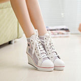 Niulatu Women's Wedge Mesh Casual Shoes Fashion Black White Pink Stealth Increase Breathable High-top Sneakers DJSE