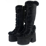 Niulatu Brand Goth Platform Chunky High Heels Fur Short Plush women's Boots Cosplay Winter Stylish Punk Snowboots Shoes Woman DJSE
