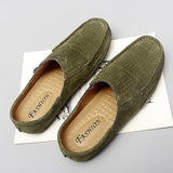 Niulatu Casual Designer Slippers Men Half Shoes Brand Suede Leather Mens Casual Shoes Loafers Breathable Summer Mules Man Slides DJSE