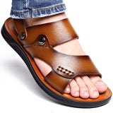 Niulatu Fashion Men Shoes Vintage Real Leather Non-slip Beach Slip-On Sandals Travel Flip Flop Slippers Black Brown mk5 DJSE