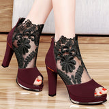 Niulatu prom wedding shoes Sandals with coarse heels spring and summer new European American waterproof mesh gauze shoes359 DJSE