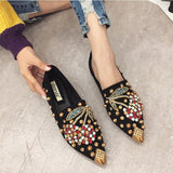Niulatu Loafers Shoes Rhinestone Crystal Loafers Ladies Casual Shoes for Women Pointed-Toe Flats Spring and Autumn Loafers DJSE