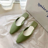 Niulatu Fashion Pointed Toe Mules Women Summer Slippers Candy Color Flats Slip-on Holiday Ladies Sandals Slides PU Women Shoes DJSE