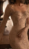 Ethereal Wedding Dress Sheath V Neck Lace Long Sleeves White Wedding Dresses Bridal Gowns HZ1214