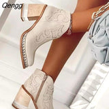 Niulatu Women Ankle Boots 2025 Leather Shoes Low Heel Cool British Embroidered Design Soft Short Boots Party Woman Footwear Crystal Heel DJSE