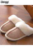 Niulatu Warm Fur Indoor Home Slippers Women Faux Suede Closed Toe Couple Slippers Woman Comfort Soft Sole House Shoes Slides DJSE