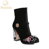 Niulatu rhinestone flower women boots for wedding retro ladies ankle boots bird cage high heels zipper velvet shoes FT466 DJSE