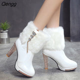 Niulatu Women Boots Christmas Ankle Boots High Heels Ladies Shoes Femme Warm Elegant Short Boots Red Black Shoes Plus Size DJSE