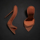 Niulatu Heel Mules Green Suede Pointed Toe Stiletto Heel Dress Shoes Slip-on Open Toe Thin Heels Slippers Plus Size 42 DJSE