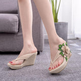 Niulatu High Heel Slippers Woman Slippers Lady Home Slippers Casual Beach Flip Flops Thick Bottom Sandals Women Shoes DJSE
