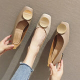 Niulatu Women Shoes Low Wooden Low Heel Ballet Square Toe Shallow Buckle Brand Shoes Square Heel Slip On Loafers Zapatos De Mujer DJSE