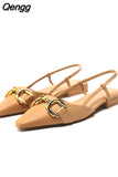 Niulatu Women White Flats Slingbacks Sexy Summer Fashion Pointed Toe Sandals Elegant Office Lady Flat Shoes Casual Flat Slides DJSE