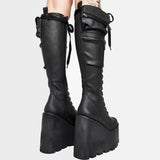 Niulatu Size 43 Platform Wedges Goth Punk Women Pocket Bags Combat Boots Lace Up Street Zipper Autumn Women Shoes DJSE