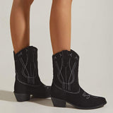 Niulatu Retro Vintage Western Boots Women Autumn Winter Chunky High Heels Cowboy Mid Calf Boots Female Cowgirls Shoes Woman DJSE