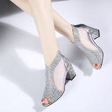 Niulatu Women's Sandals Rhinestone High Heels Fashion Women's Shoes Ladies Open Toe Sandals Casual Platform Fish Mouth Shoes DJSE