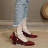 Niulatu Bride Shoes Women Sandal Mary Jane Red Style Wedding Designer Flat Pearl Decoration Mid-Heel Chaussure Luxury Pump DJSE