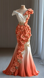 Niulatu Peony Flower Appliques Chiffon Prom Dress Mermaid Long Evening Dress HZ1007