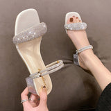 Niulatu Crystal Sandals For Women 2025 Summer Transparent Heels Slippers Female Fashion Rhinestone Party Slides Shoes Woman DJSE