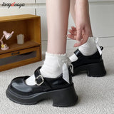 Niulatu Platform Heels Mary Jane Shoes Simple Lolita Shoes Black Platform Shoes Student College Sweet Medium Heel Women's white DJSE