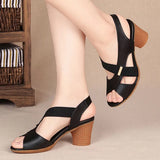 Niulatu Women Summer Sandals Platform Round Mid Heel Back Strap Peep Toe Pu Leather Beach Casual Fashion Shoes Ladies Female Whosale DJSE