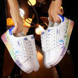 Niulatu Women Shoes 2025 Fashion Graffiti PU Sneakers Women Spring/Autumn Casual Women Shoes Plus Size 11 Colorful White Shoes DJSE