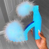 Niulatu to college Women Sandals Fluffy High Heels Summer Fur Shoes 2025 Casual Ankle Buckle Fashion Shoes Non-Slip Outside Sandals Big Size 43 DJSE